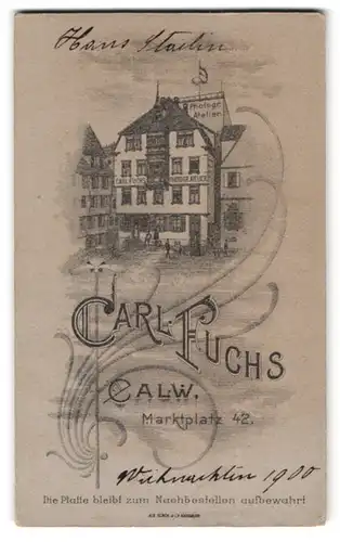 Fotografie Carl Fuchs, Calw, Ansicht Calw, Geschäftshaus mit Foto-Atelier am Marktplatz 42