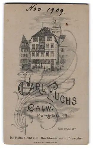 Fotografie Carl Fuchs, Calw, Ansicht Calw, Foto-Atelier & Geschäftshaus am Marktplatz 42