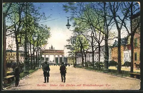 AK Berlin, Unter den Linden mit Brandenburger Tor