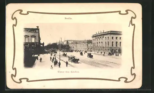 AK Berlin, Unter den Linden mit Pferdegespann