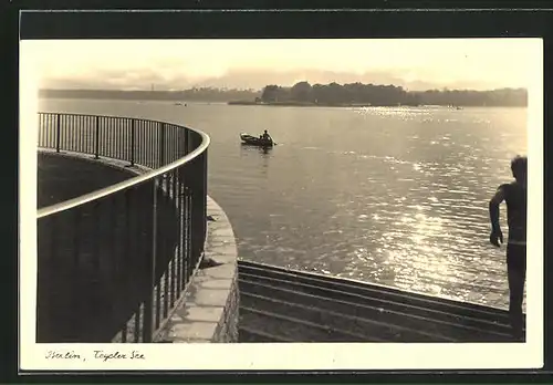 AK Berlin-Tegel, Tegeler See mit Ruderboot