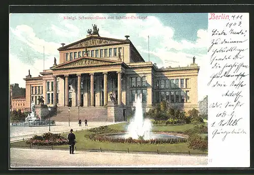 AK Berlin, Kgl. Schauspielhaus mit Schiller-Denkmal, Gendarmenmarkt