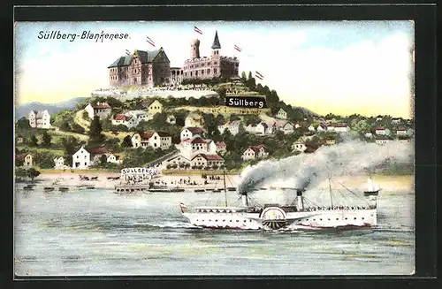 AK Hamburg-Blankenese, Hotel Süllberg mit Dampfer und Ortsansicht