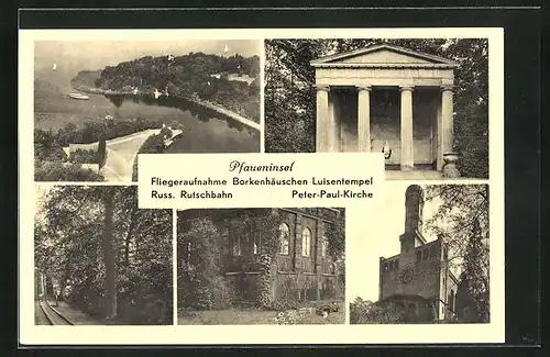 AK Berlin-Wannsee, Peter-Paul-Kirche mit Kirchturm, Luisentempel, Teilansicht vom Flugzeug aus, Fliegeraufnahme