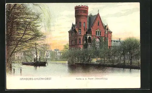 AK Hamburg-Uhlenhorst, Wenzelburg an der Alster