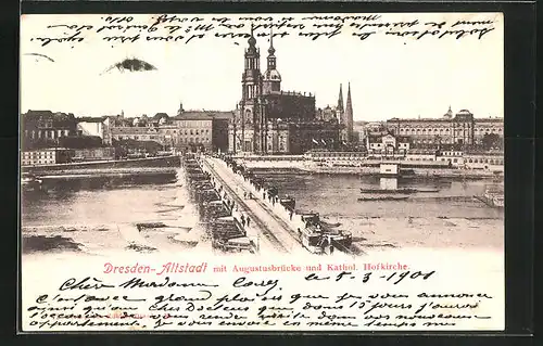 AK Dresden, Augustusbrücke und Kathol. Hofkirche