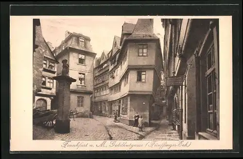 AK Alt-Frankfurt, Strassenpartie der Goldhutgasse, Fünffinger-Eck