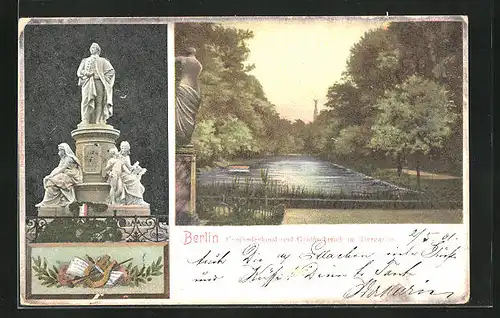 AK Berlin-Tiergarten, Goethedenkmal und Goldfischteich im Tiergarten