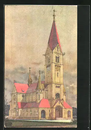 AK Budweis / Ceske Budejovice, neue Kirche des heil. Johann von Nepomuk auf der Linzer Vorstadt