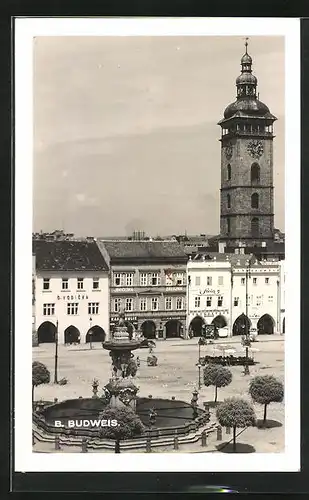 AK Budweis / Ceske Budejovice, Marktplatz mit Kirche