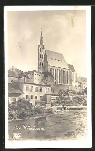 AK Ces. Krumlov, Fluss mit Kirche