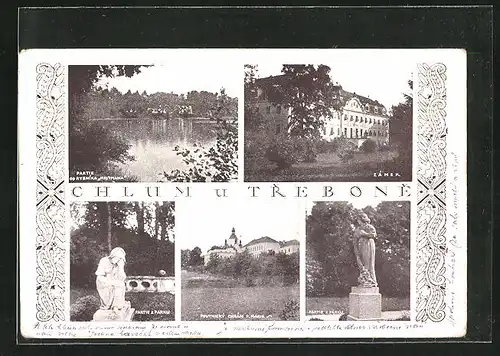 AK Chlum u. Trebone, Zámek, Poutnický Chrám P. Marie, Partie z Parku
