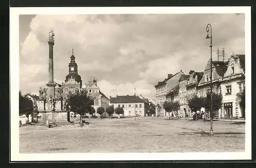 AK Stribro, Stadtplatz mit Rathaus
