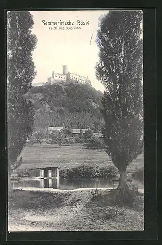 AK Bösig, Teich mit Burgruine