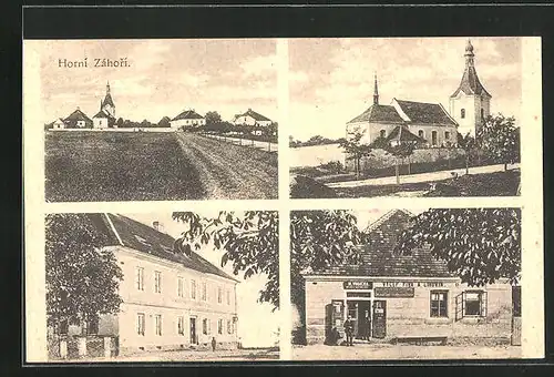 AK Horny Zahori, Kirche, Geschäft, Ortspartie