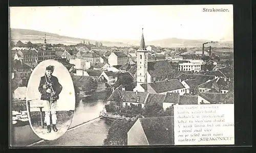 AK Strakonice, Blick über die Stadt mit Kirche