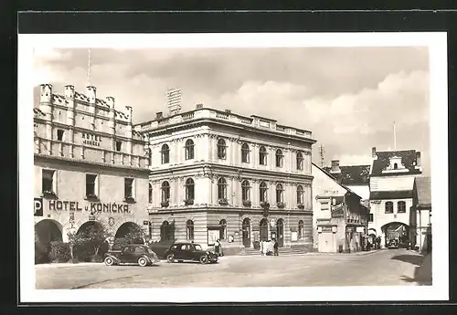 AK Trebon, Hotel u. Konicka, Radnice, Rathaus