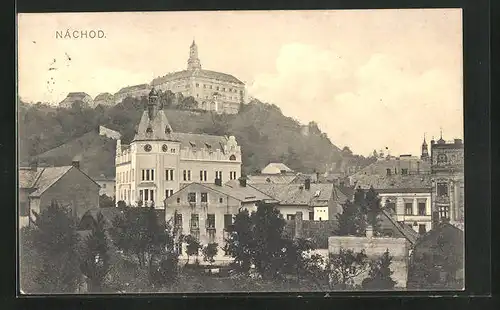 AK Nachod, Panorama mit Burgberg