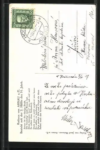 AK Arnau / Hostinne, Ansicht vom Rathaus