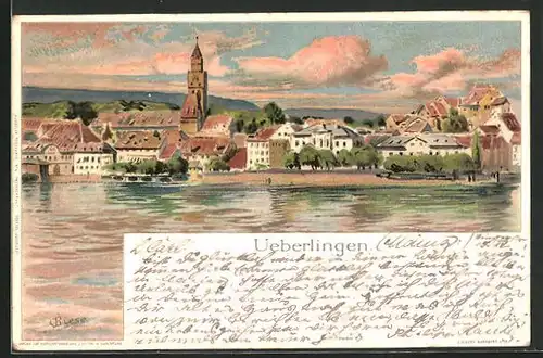 Künstler-AK Carl Biese: Ueberlingen, Teilansicht mit Kirche