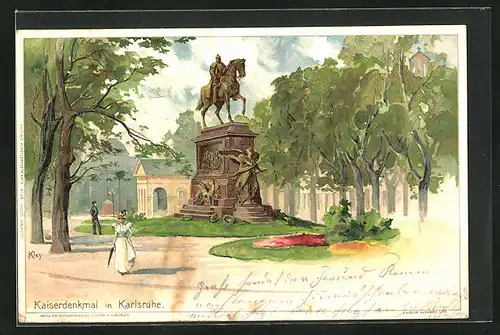 Künstler-AK Heinrich Kley: Karlsruhe, Kaiserdenkmal