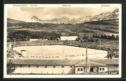 AK Scheidegg i. Allgäu, Alpen-Freibad mit Widderstein, Didamskopf und Hochifen