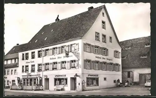 AK Löffingen /Schwarzwald, Gasthaus u. Metzgerei Adler mit Sparkasse