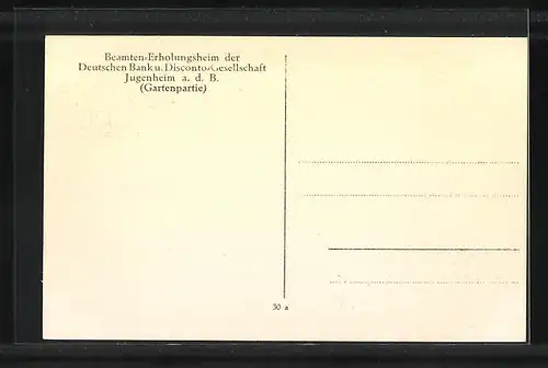 AK Jugenheim a. d. B., Beamten-Erholungsheim der Deutschen Bank u. Disconto-Gesellschaft, Gartenpartie