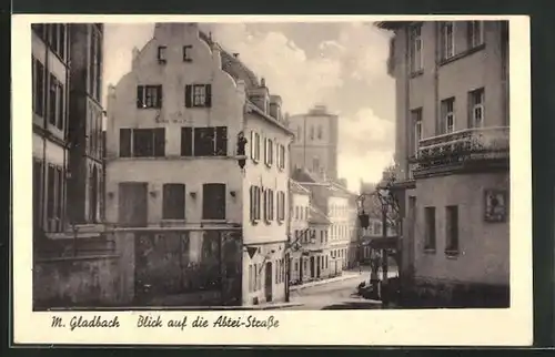 AK M.-Gladbach, Blick auf die Abtei-Strasse mit St. Vith