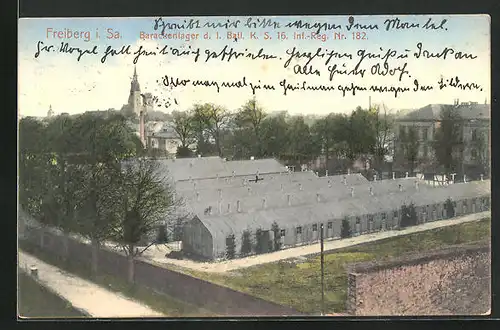 AK Freiberg i. Sa., Barackenlager d. l. batl. K. S. 16. Inf.-Reg. Nr. 182