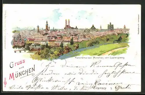 Lithographie München, Panorama von München vom Gasteinberg