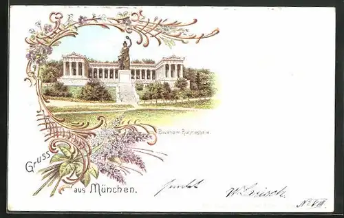 Lithographie München, Bavaria mit Ruhmeshalle