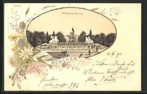 Lithographie München, Wittelsbacher Brunnen