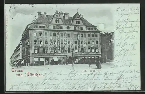 Mondschein-AK München, Hotel Bellevue