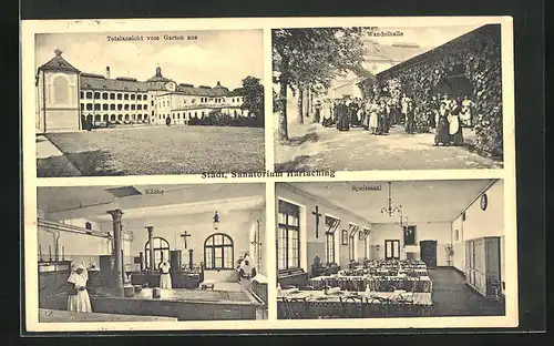 AK München-Harlaching, Städt. Sanatorium Harlaching, Wandelhalle, Speisesaal