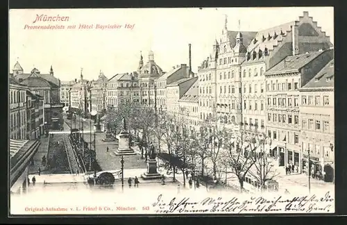 Lithographie München, Promenadenplatz mit Hotel Bayrischer Hof