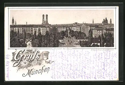 Lithographie München, Totalansicht von München