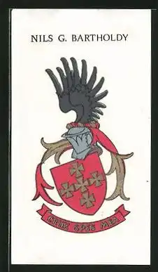 Exlibris Nils G. Bartholdy, Wappen mit geflügeltem Ritterhelm & Schild
