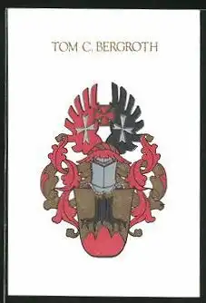 Exlibris Tom C. Bergroth, Wappen mit Ritterhelm & Ornamenten