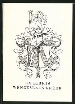 Exlibris Wenceslaus Gregr, Wappen mit Ritterhelm & Löwe