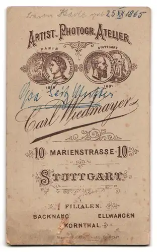 Fotografie Carl Wiedmayer, Stuttgart, Marienstr. 10, Portrait brünettes hübsches Fräulein mit Brosche am Blusenkragen