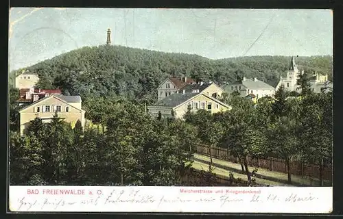 AK Bad Freienwalde a. O., Melcherstrasse mit Kriegerdenkmall