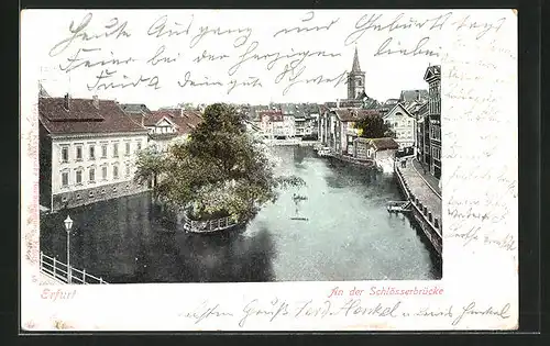 AK Erfurt, An der Schlösserbrücke mit Ortsansicht aus der Vogelschau