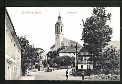 AK Sohland / Spree, am Marktplatz mit Hotel und Kirche