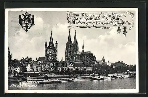 AK Köln, Panorama mit Dom