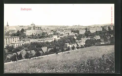 AK Zschopau, Panoramablick von der Bergwiese