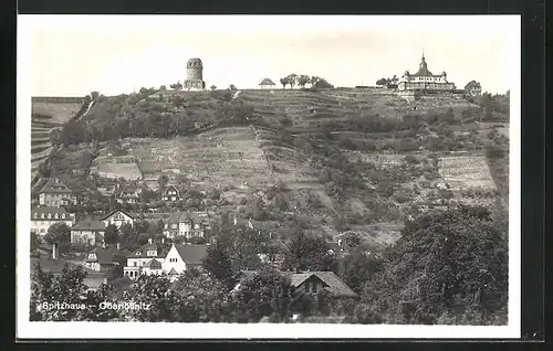 AK Oberlössnitz, Totalansicht mit Gasthaus Spitzhaus