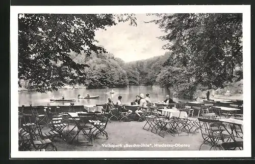 AK Niederau-Oberau, Volkspark Buschmühle, Café-Terrasse