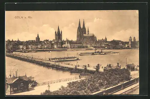 AK Köln, Blick über den Rhein auf Stadt mit Dom