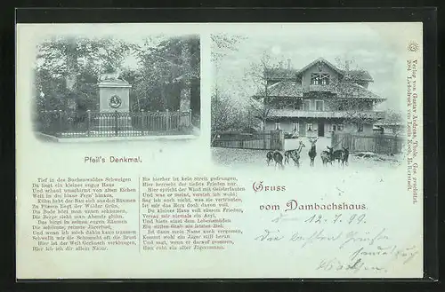 Mondschein-AK Thale / Harz, Pfeil's Denkmal, Gasthaus Dambachshaus
